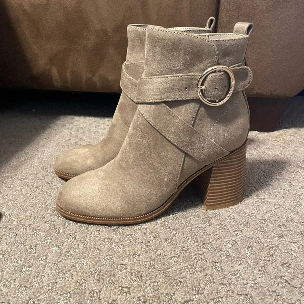 Nine West Beige Suede Ankle Boots with Buckle